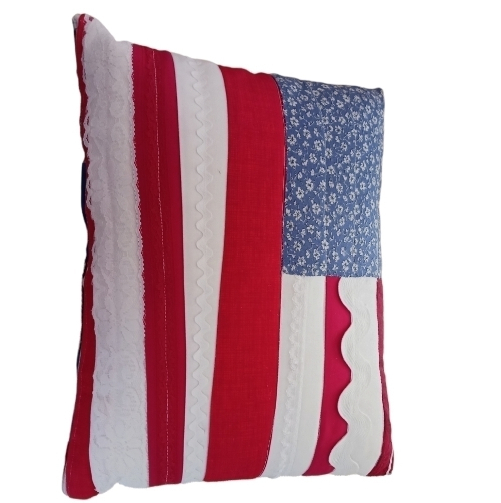 American Flag Inspired Red White and Blue Accent Pillow - Picture 4 of 8